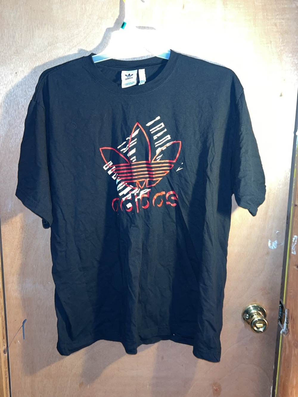 adidas Black Short-Sleeve Tee with Red-Orange Trefoil